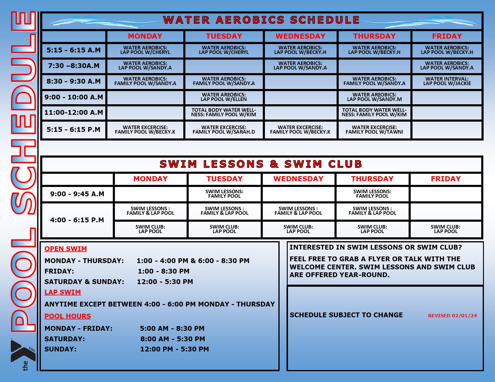 Schedules Butte Family YMCA